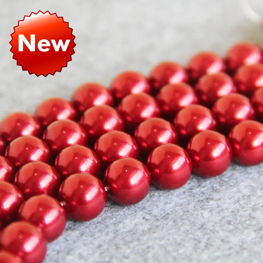 New For Necklace&Bracelet Accessories 12mm Red Shell pearl beads Seashell DIY gift for women girl loose beads Jewelry15inch