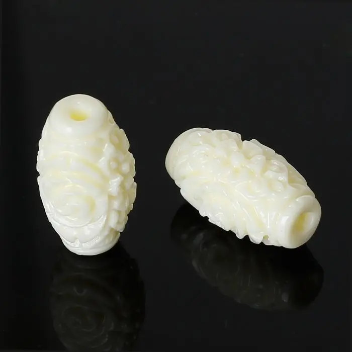 DoreenBeads Created Coral Spacer Beads Barrel Beige Flower Carved Loose Beads DIY Jewelry About 16mm x 9mm,Hole:Approx 2mm,20PCs