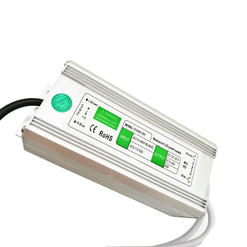 Free Shipping High Quality New IP67 Waterproof LED Driver 12V 80W 6.6A AC110V~260V TO DC 12V switching power supply transformers