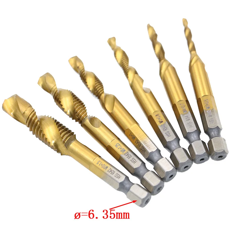 Vástago hexagonal de titanio M2, tornillo HSS, rosca de punto en espiral, brocas de enchufe métrico, M3, M4, M5, M6, M8, M10, apto para Metal y acero