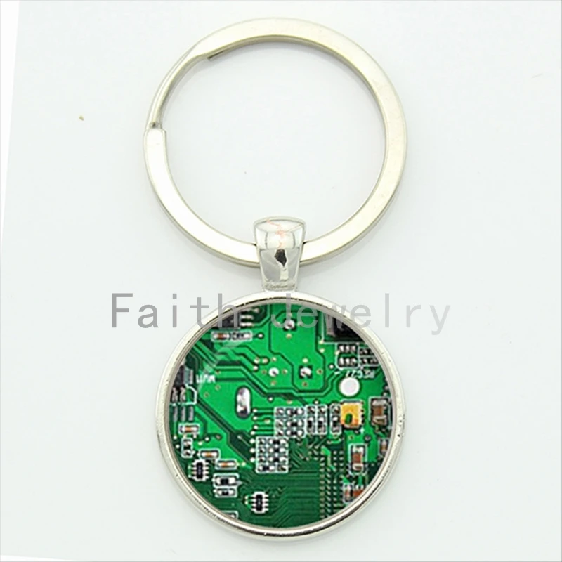 TAFREE Fashion computer green Circuit Board picture key chain holder computer geek keychain jewelry nerd accessories gift KC146