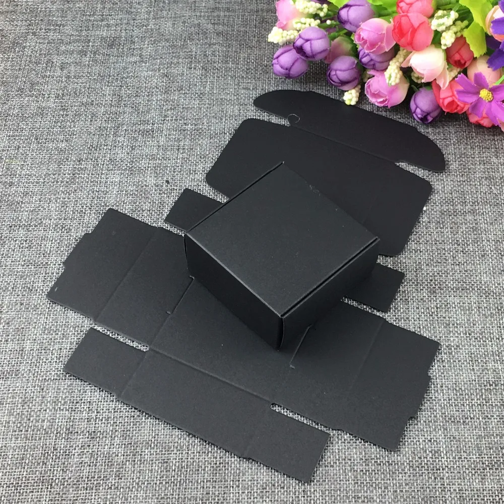 50PC/Lot 6.5*6.5*3cm Kraft&Black paper Jewelry  Boxes Gift Carry Case Blank Power Display Package Power Box Accept Custom Logo