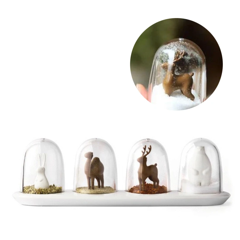 4Pcs/Set Four Seasons Animal Mode Plastic Seasoning Jar Set Kitchen Condiment Box Scrylic Spices Salt Storage Box