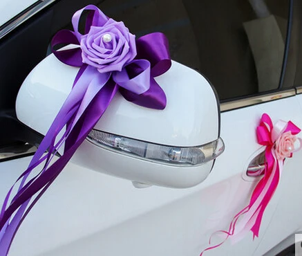 2016 New 6pcs/lot Wedding Car Decoration Wedding Flower 7 Colors Car Door Handles and Rearview Mirror Decoration