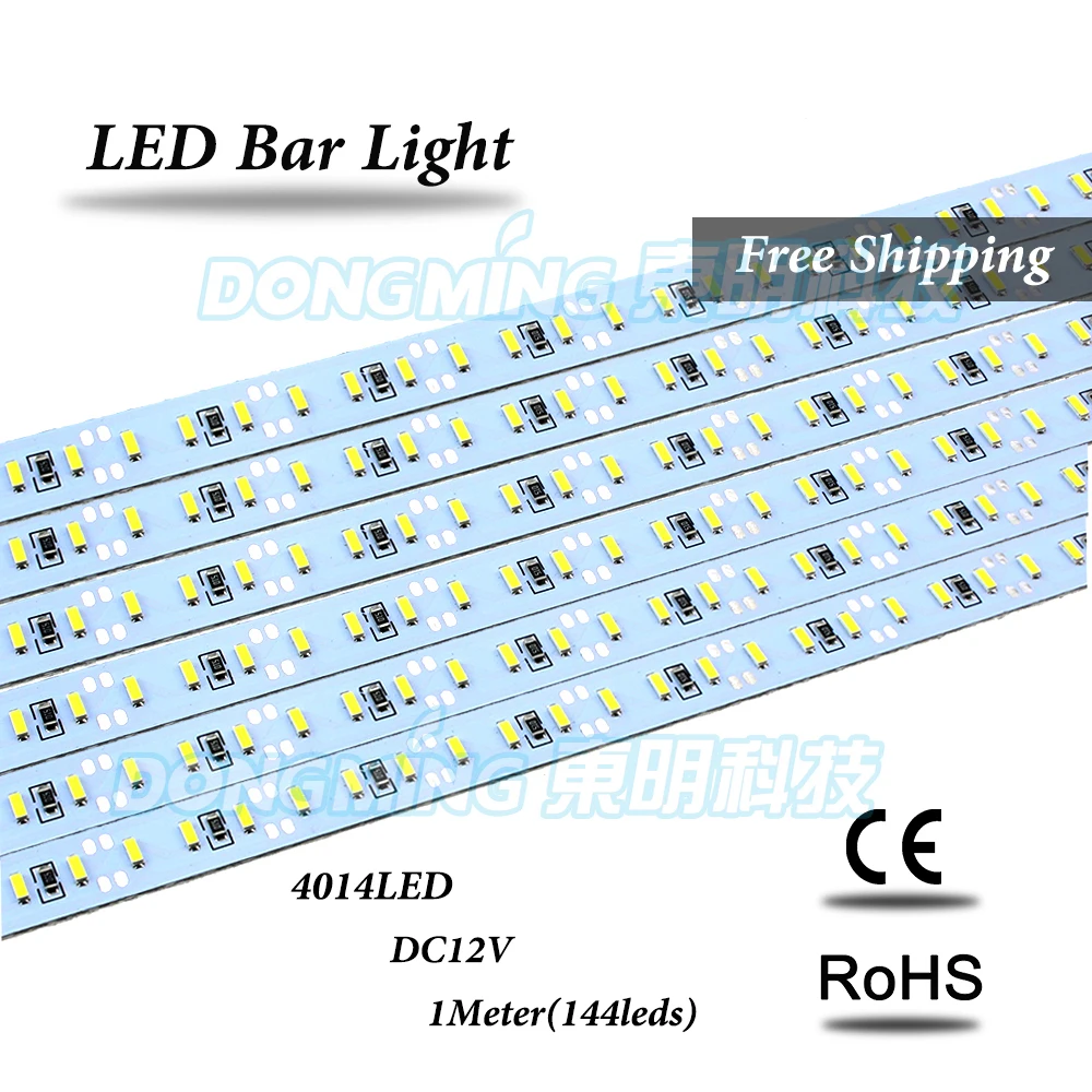 

10PCS/Lot 4014 double row LED Bar Light 100CM Non Waterproof 144LEDs/M LED luces Strip DC 12V LED Tube Hard LED Strip