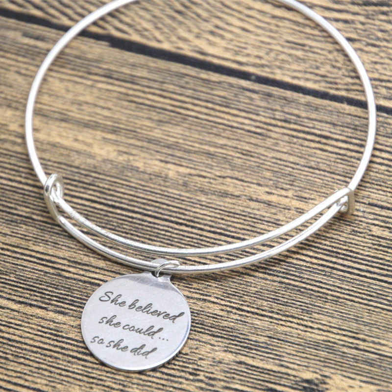 Graduation Bracelet She Believed Could So Did Bangles Silver Tone