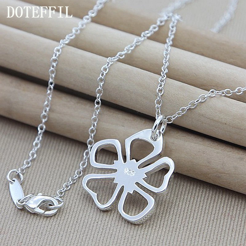 DOTEFFIL 925 Sterling Silver 18-30 Inch Chain Flower Pendant Necklace For Woman Wedding Engagement Party Charm Jewelry