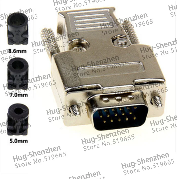 Top D-Sub 15-pin DB15 VGA 3 row  plug (male) solid pin module + removable metal shell cover housing--5pcs/lot