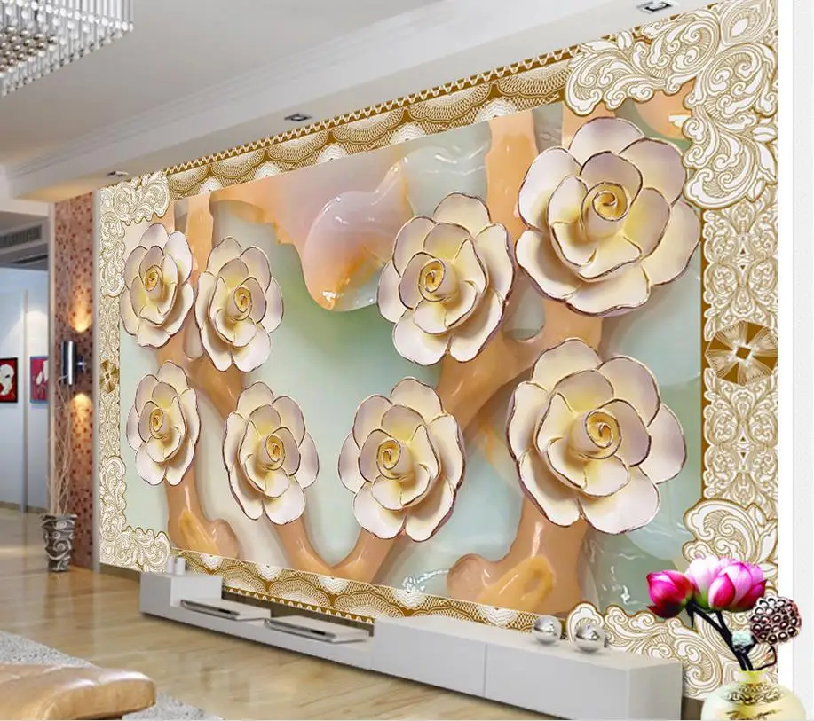 European TV backdrop embossed flowers papel parede mural wallpaper Home Decoration 3d mural wallpaper