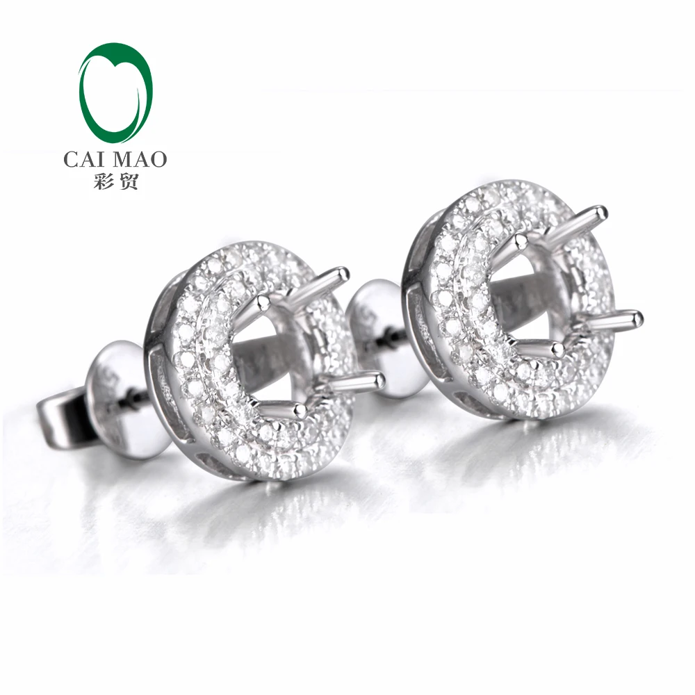 5mm Round Cut 0.37ct Natural Diamonds 14K White Gold Semi Mount Earrrings Free Shipping