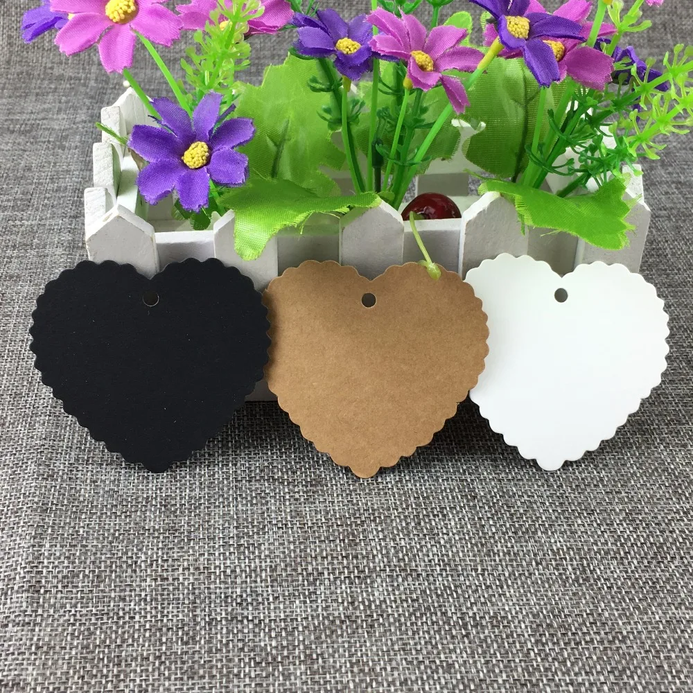 New Arrival 200PCS/Lot 6.5*6cm Kraft Paper Heart Shape Lace Scallop Side PriceTags Jewelry Head Cards Mark Accept Custom Logo