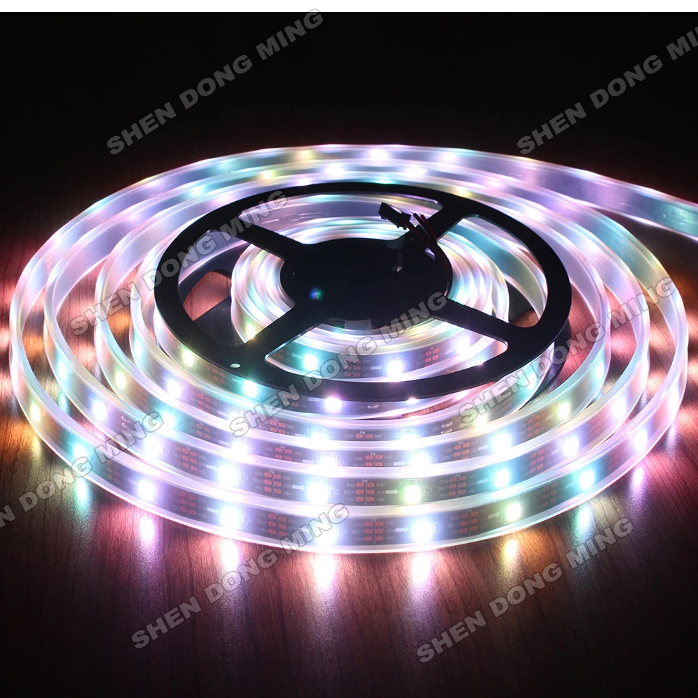 5M white or black PCB digital led ribbon Tube Waterproof IP67 DC5V 30leds/m 5050 IC Built-in colour changing led strip WS2812