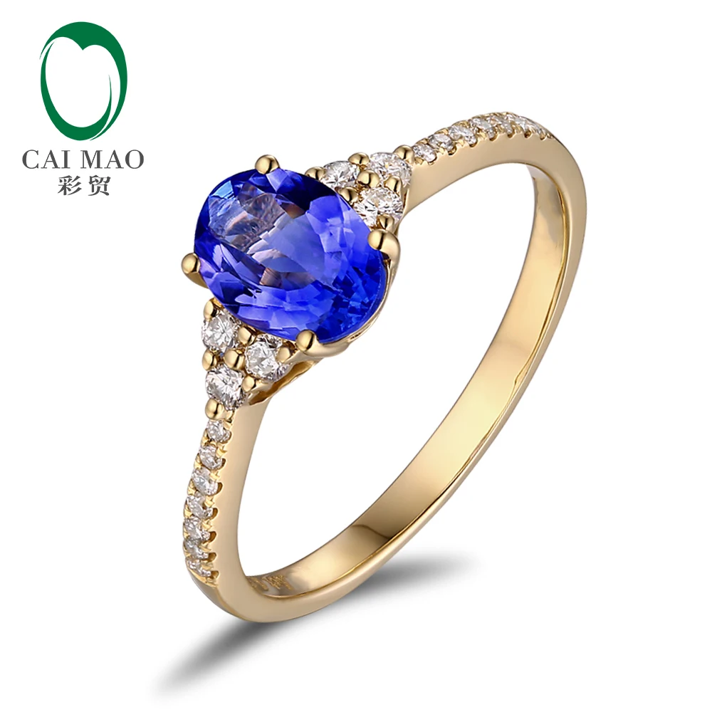 Free shipping 18KT/750 Yellow Gold 0.89ct Natural Tanzanite 0.19ct Natural Round Cut Diamond Engagement Gemstone Ring Jewelry