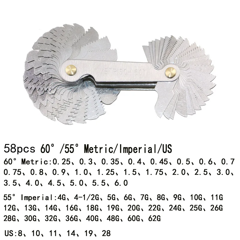 Thread Plug Gage Stainless Steel Metric American Screw Pitch 60 and 55 Degree Thread Measuring Gage Gauge