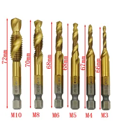 Titanium M2 Hand Tap Drill Bits Hex Shank HSS Screw Spiral Point Thread Metric Plug M3 M4 M5 M6 M8 M10 fit Metal Steel