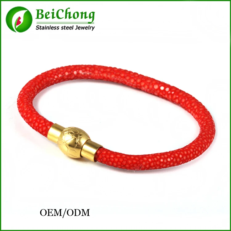 Three Color Stingray leather bracelet With Three Color Stainless Steel Clasp Bracelet BC-0026