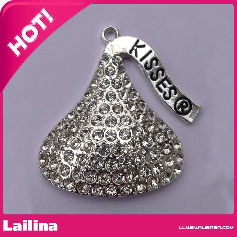 Valentine's Day kiss chocolate rhinestone pendant /Sliver Chunky Valentine's Day Pendant &Charm