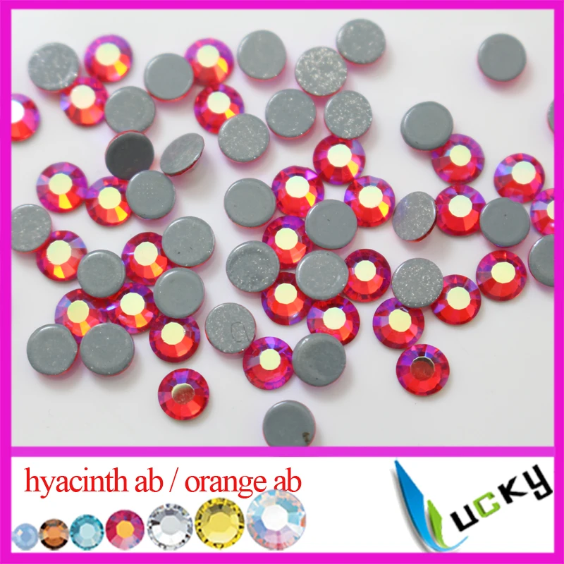 Best quality flat back rhinestones hotfix! Hyacinth AB / Orange ab color iron on crystal with strong grey glue super shine