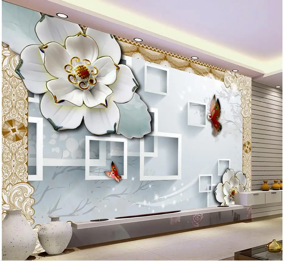 

3D block TV backdrop embossed flowers papel parede mural wallpaper Home Decoration 3d wallpaper flower