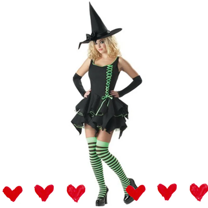 Deluxe Black Magic Witch Costume Adult Women Fantasia adulto Green  Halloween Cosplay Disfraces Gothic Fancy Dress