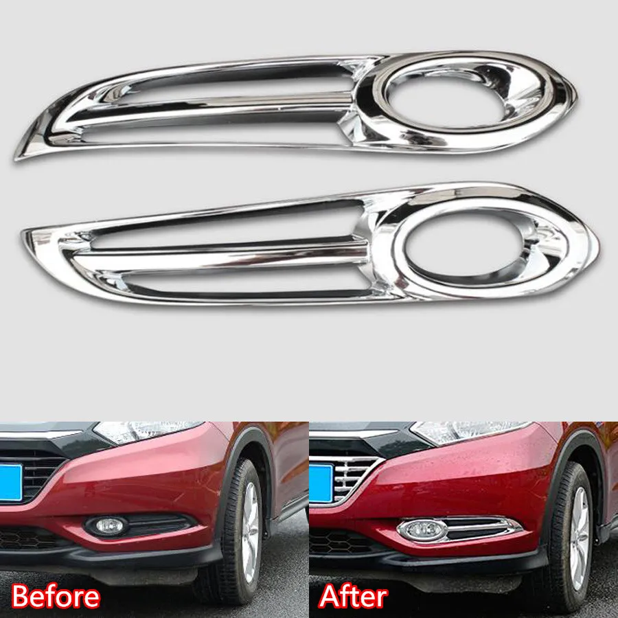 YAQUICKA 2Pcs/Pair Auto Car Front Fog Light Lamps Frame Trim Styling Sequins Fit FOR Honda Vezel HR-V HRV 2014 2015