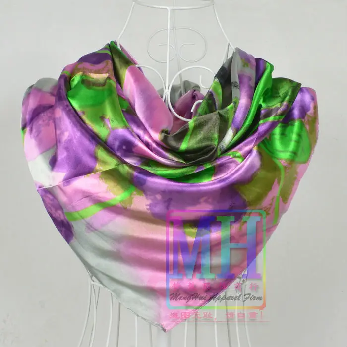 2015 New Design Women Polyester Silk Big Square Silk Scarf,90*90cm Hot Sale Satin Scarf Printed For Spring,Summer,Autumn,Winter