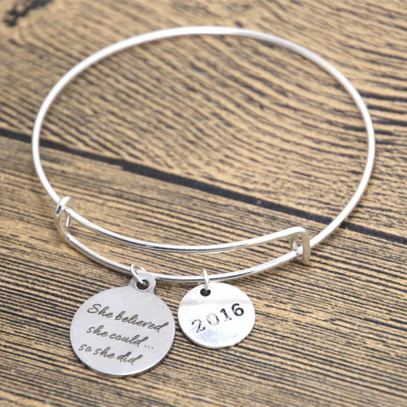 Graduation Bracelet She Believed Could So Did Bangles Silver Tone