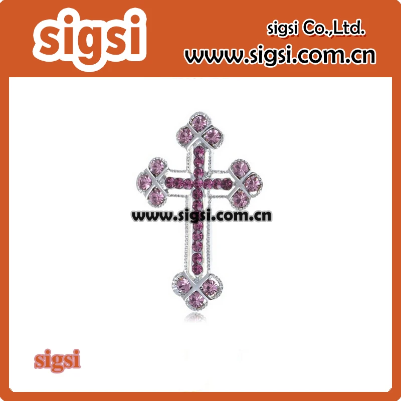 100pcs/lot 45mm Cute Purple Crystal Cross Detail Pin Rhinestone Brooch