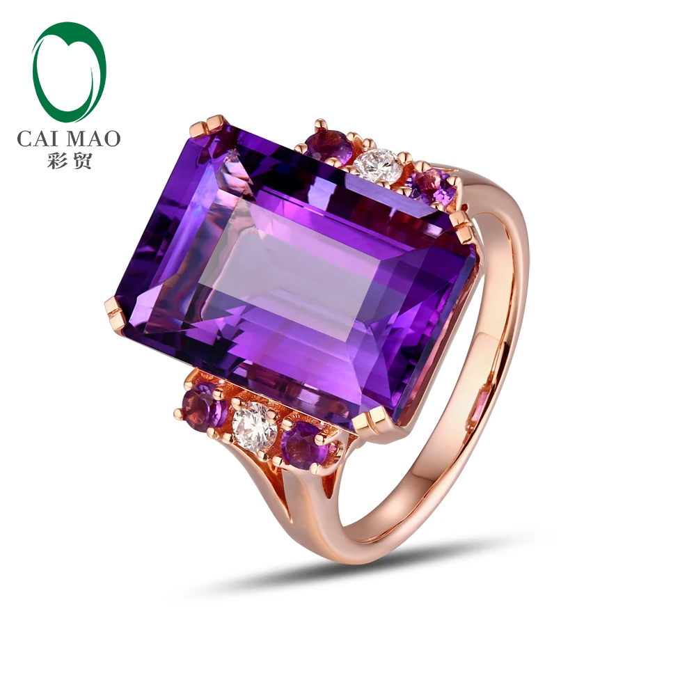 Free shipping 18KT/750 Rose Gold 12.5ct Natural Amethyst 0.14ct Round Cut Diamond Engagement Gemstone Ring Jewelry