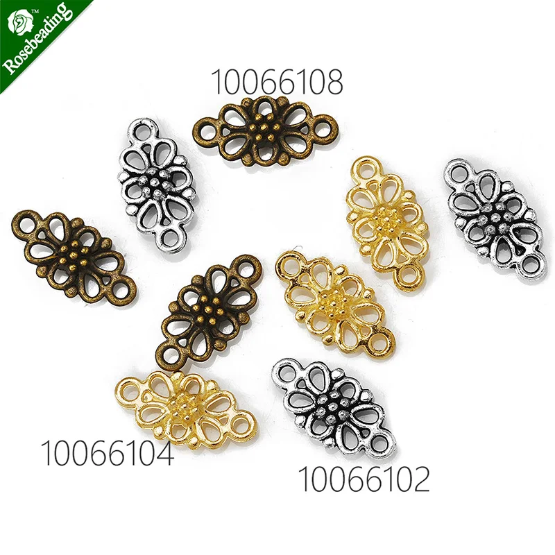 10pcs 8x16mm Brass Hollow  Flower Wraps Connectors, Flower Connectors Links-100661