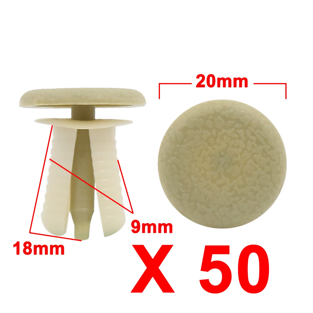 X Autohaux 20/50/100 Pcs 8mm 9mm Hole Rivets Clips Beige White Car  Push In Type Plastic Rivet Fastener Bumper Clip Car Styling