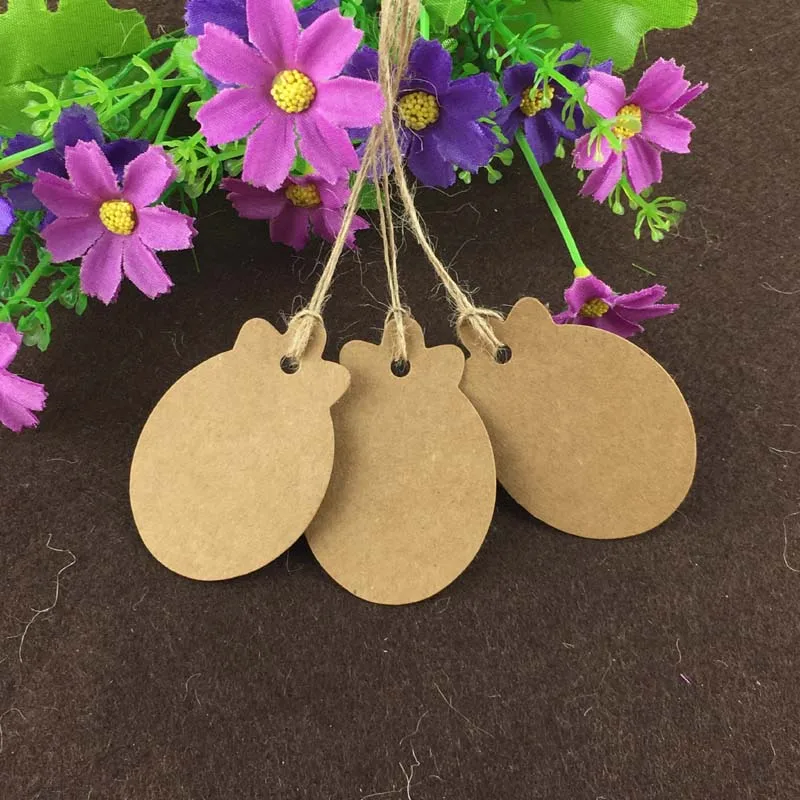 

400PCS/Lot 5.7*4cm Kraft Paper Lovely Pineapple Shape Hang Tags+400PCS Hemp Strings Blank Head Card Label Accept Custom Logo