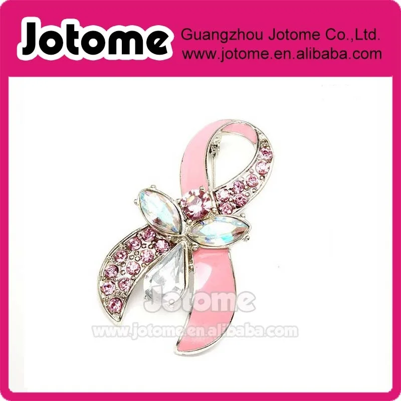 2 inch  Crystal Breast Cancer Awareness Pink Ribbon enamel and rhinestone  Brooch Pin