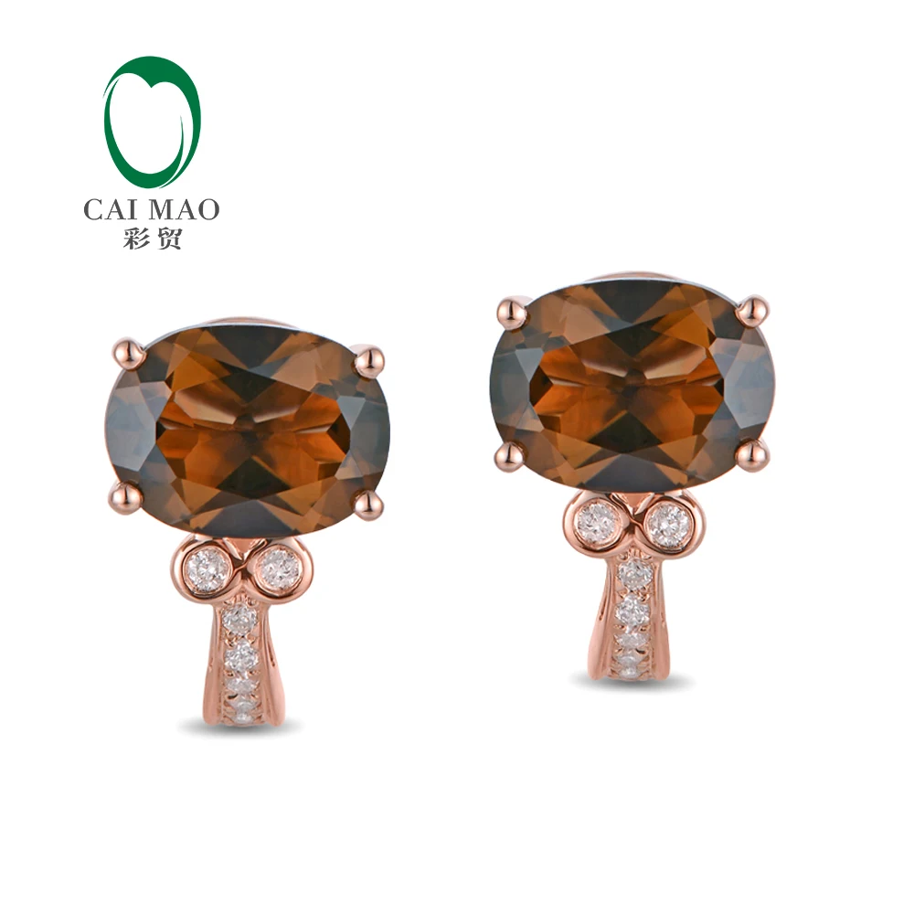 Caimao Jewelry 14K Rose Gold Natural 2.58ct Smoky Topaz & 0.12ct Diamonds Engagement Earrings