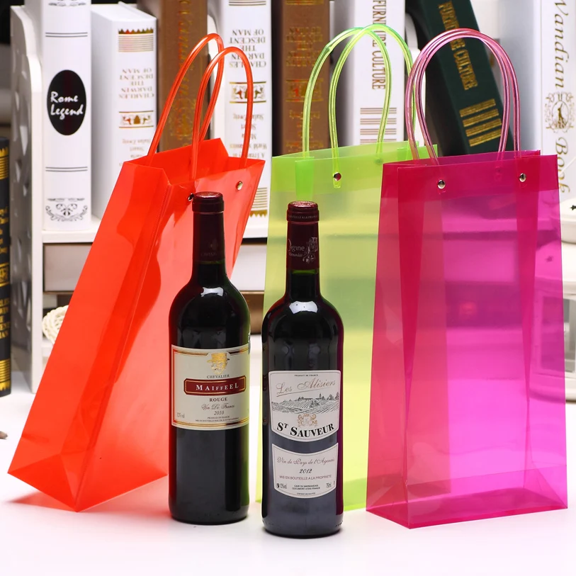 100-Pack Waterproof Transparent PVC Wine Bottles  Tote Shopping Bag with Handles