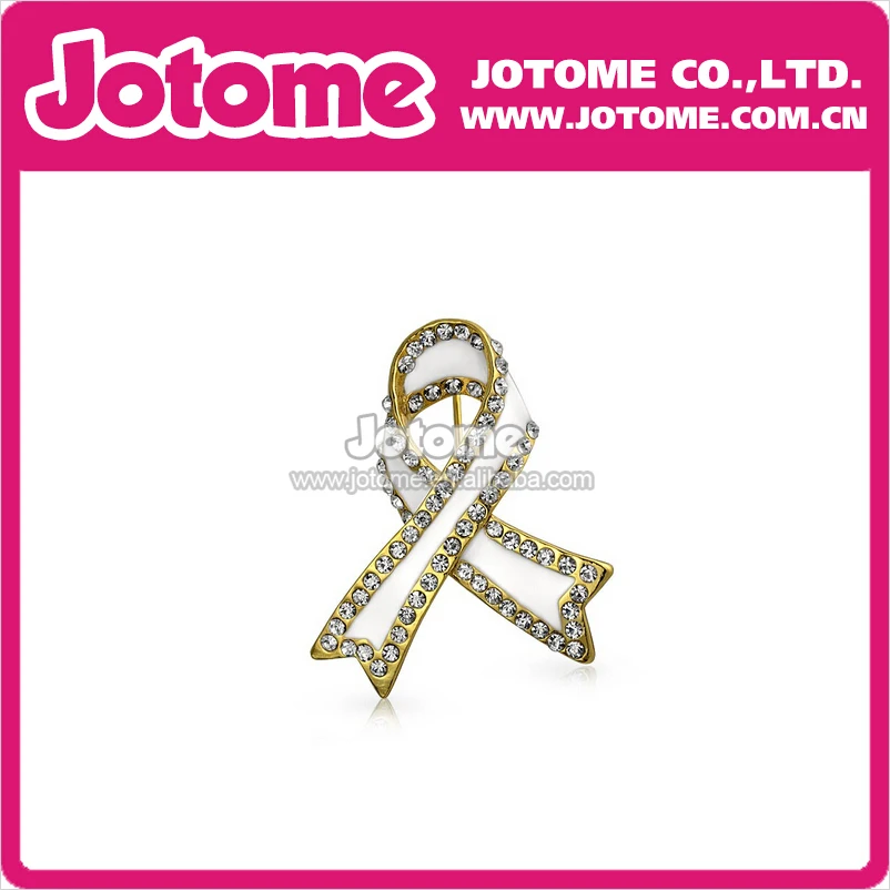 100pcs/lot  Lung Cancer Support White Enamel Ribbon Brooch and Pins