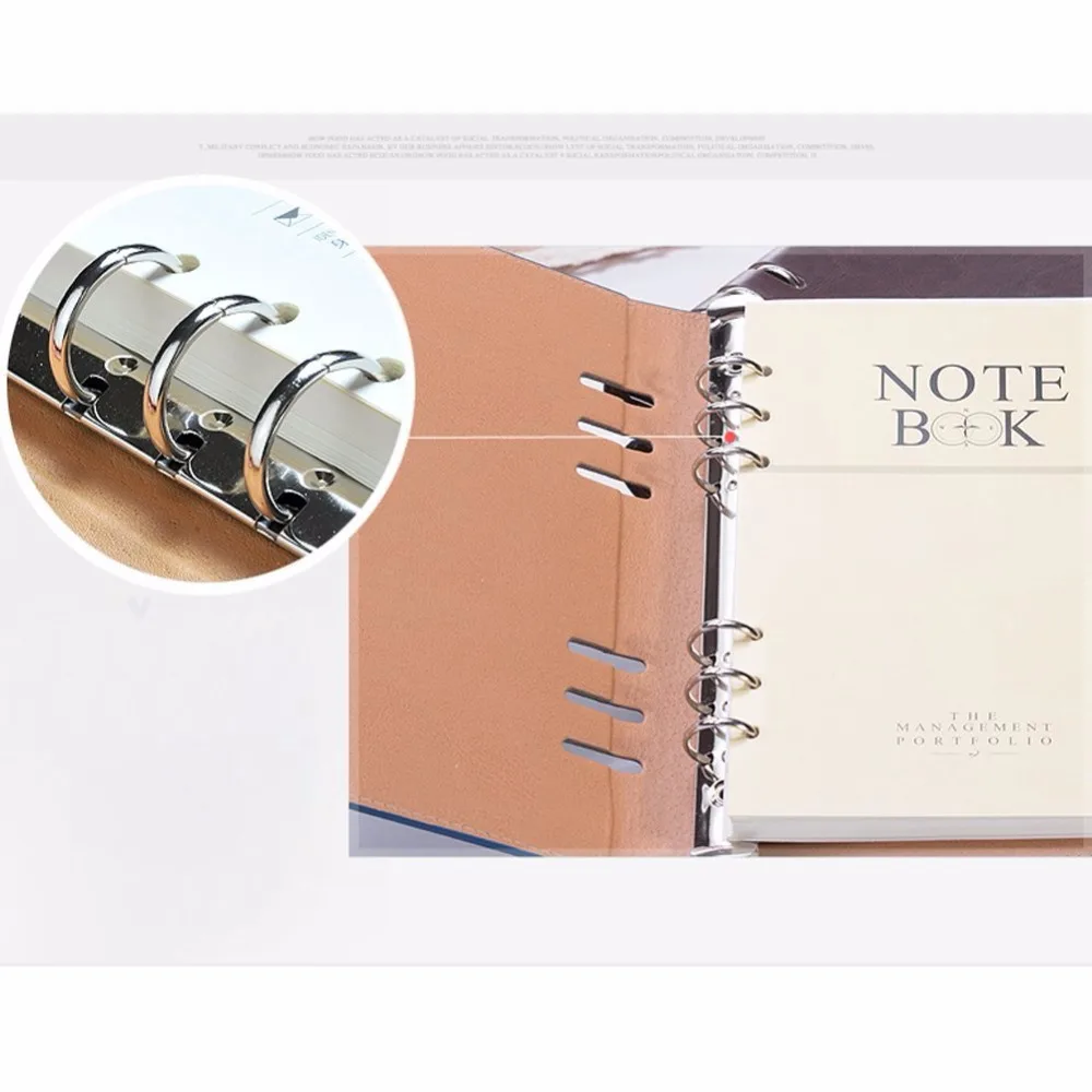 PU Leather Loose Leaf Business Binder Cover, Notebooks, Caneta Exposta Inserida, A5, 6 Anéis, 90 Folhas