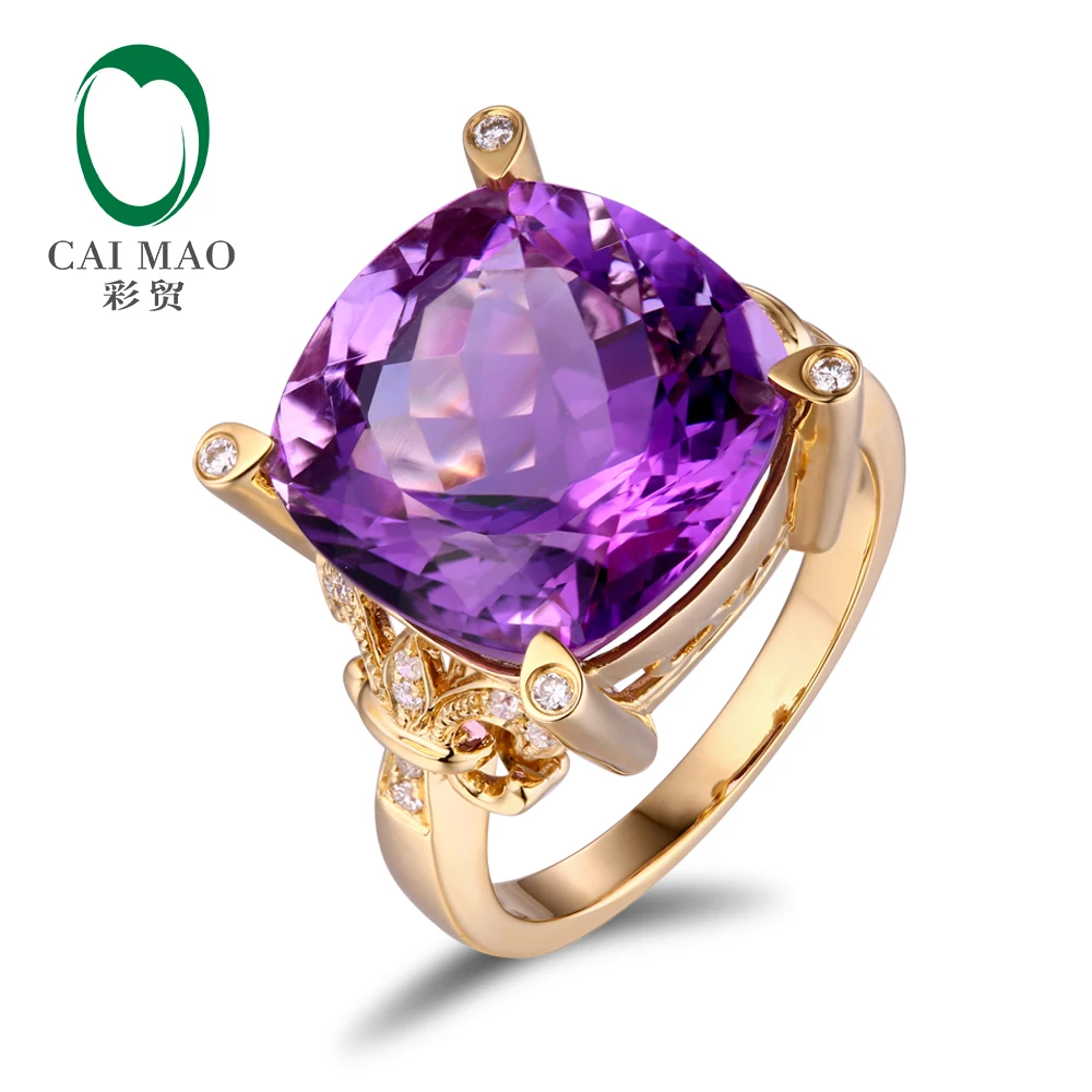 

Free shipping 14KT/585 Yellow Gold 8.72ct Natural Amethyst 0.10ct Round Cut Diamond Engagement Gemstone Ring Jewelry