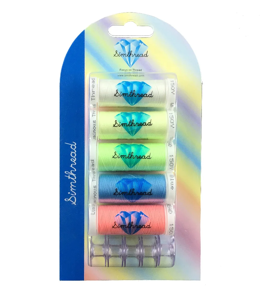 Hot Selling 5 Pcs 150 Yards Glow In the Dark Embroidery Thread 5 Empty A Type Bobbins for embroidery thread Machine