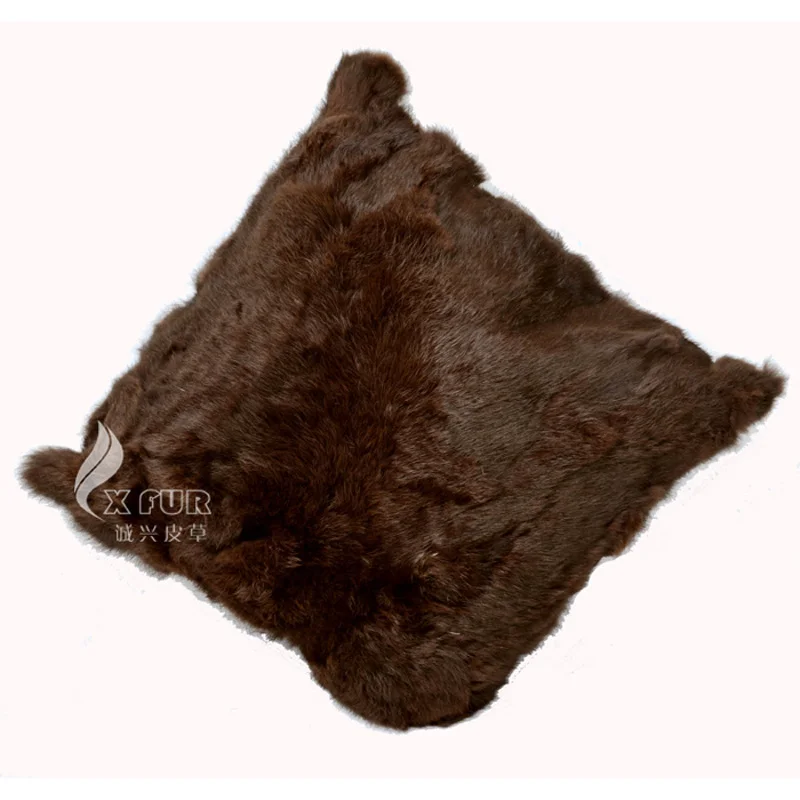 CX-D-06/Z 45x45cm fodera/custodia per cuscino in pelliccia di coniglio marrone naturale ~ Drop Shipping