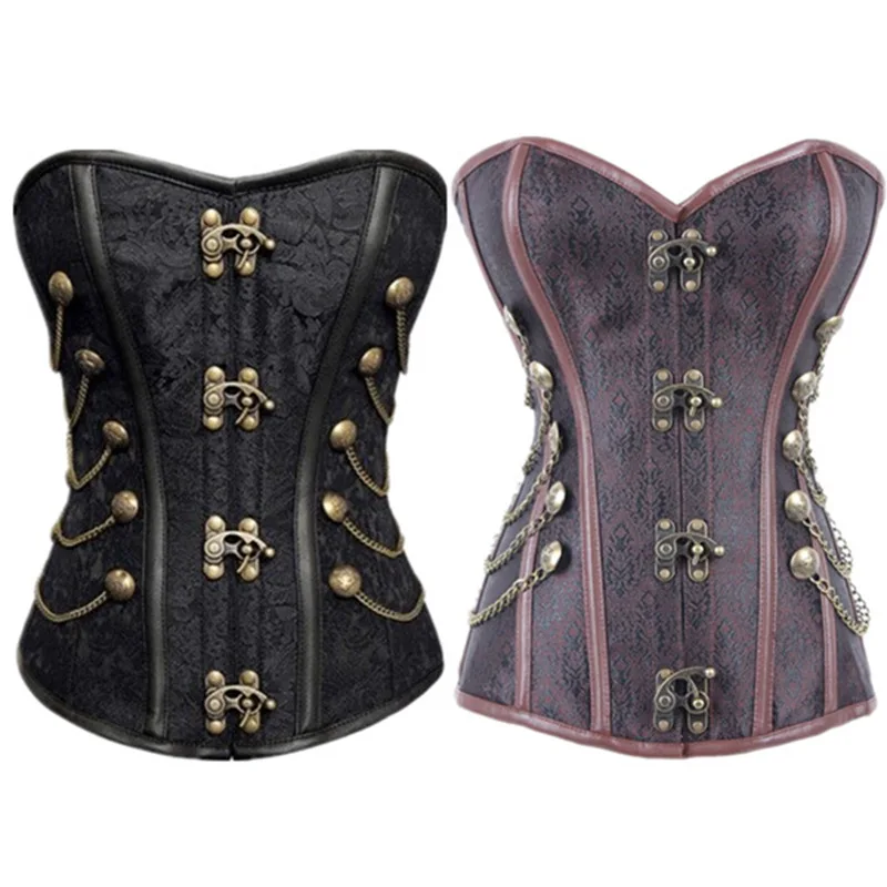 

2016 Steampunk Corset Waist Trainer Corsets Bustiers Gothic Women Corselet Steel Bone Corset Plus Size Black Brown Bodice