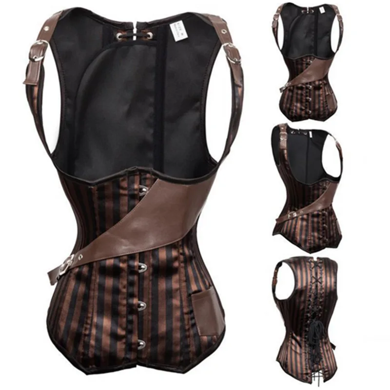 New Style Sexy Women Bustier Steel Bone Waist Trainer Corset With Straps Brown Steampunk Corset Women Corselet Underbust