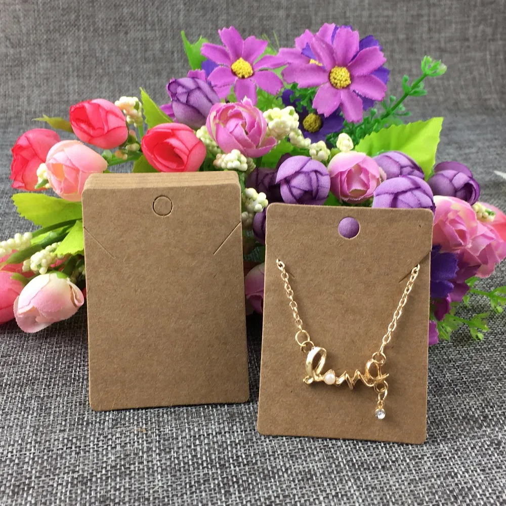 New Arrival 200PCS/Lot  7*5 cm Kraft Paper Necklace Cards With Hole Blank Package Display Jewelry Cardstock Accept Custom Logo