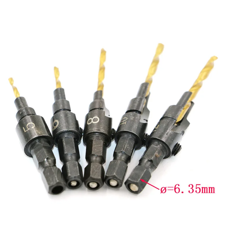 5pcs HSS Countersink Drill Bit Set Quick Change 1/4\