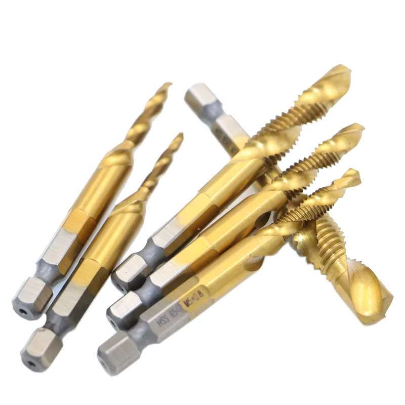 Vástago hexagonal de titanio M2, tornillo HSS, rosca de punto en espiral, brocas de enchufe métrico, M3, M4, M5, M6, M8, M10, apto para Metal y acero