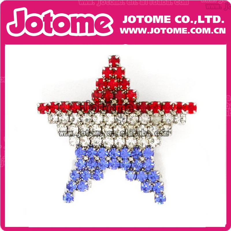 100pcs/lot 45mm Rhinestone Patriotic American Flag Star Brooches