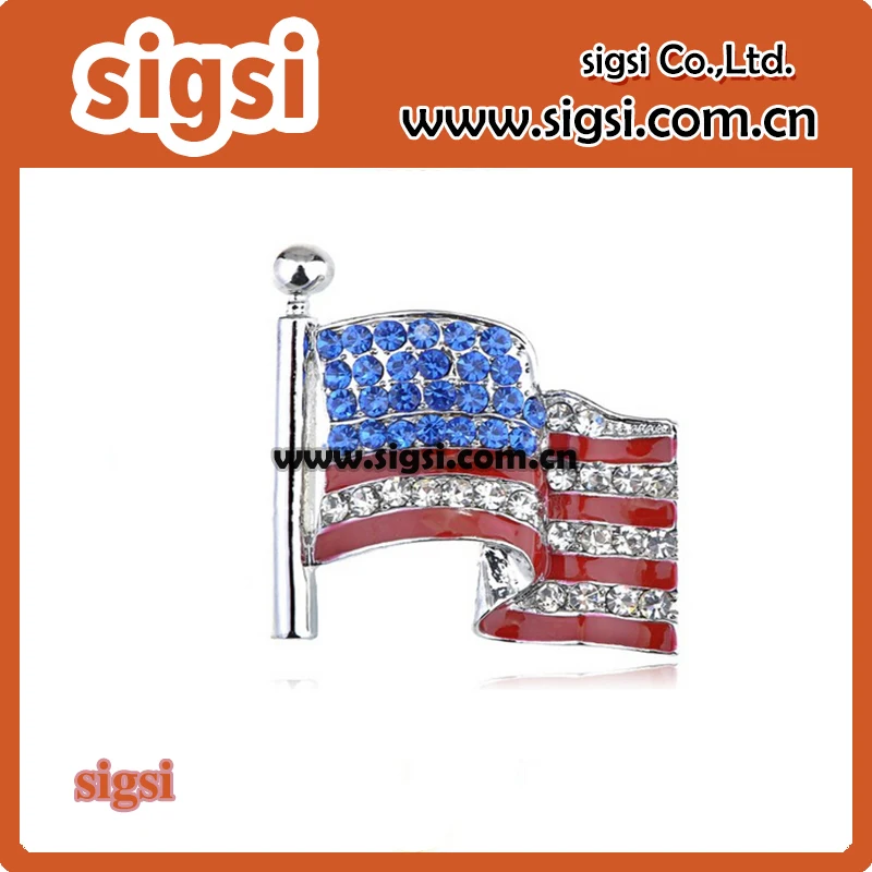 Fashion Crystal Rhinestone Crystal American USA Flag Pin Brooch