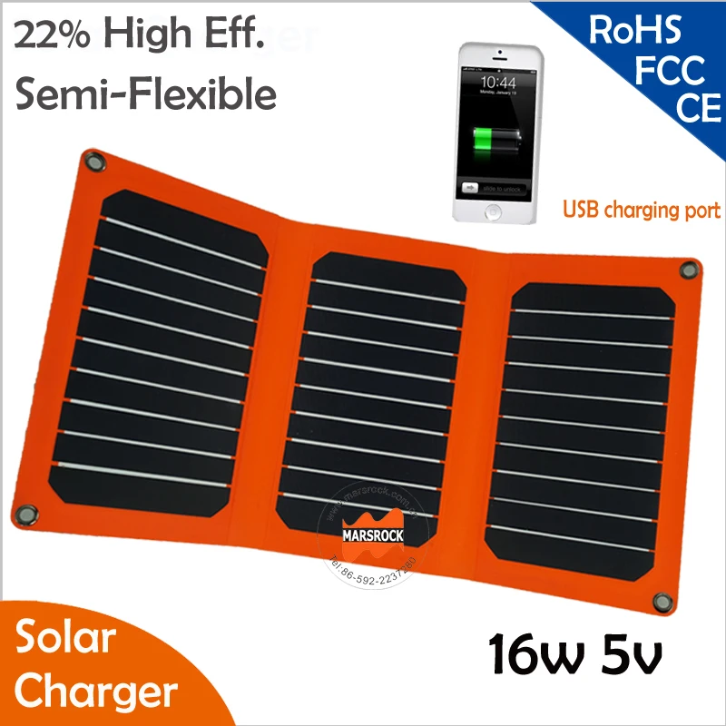 Outdoor Use 16W 5V/18V Foldable Sunpower Solar Panel with USB Port for Charging Mobile Phone, Laptop, Tablet under the sun