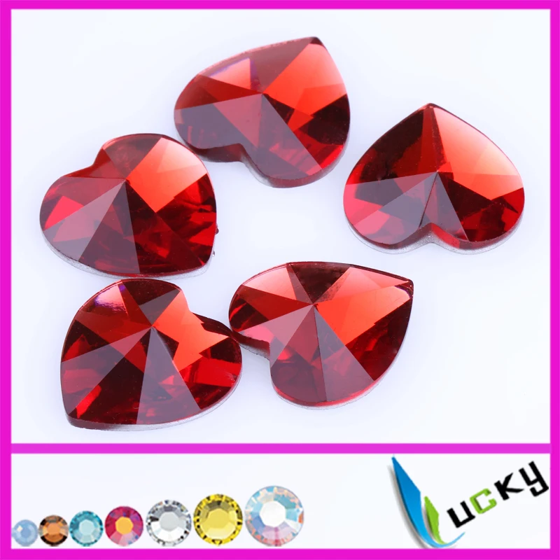 2016 new LUCKY 100pcs high quality heart shape flat back sew on acryl strass without holes