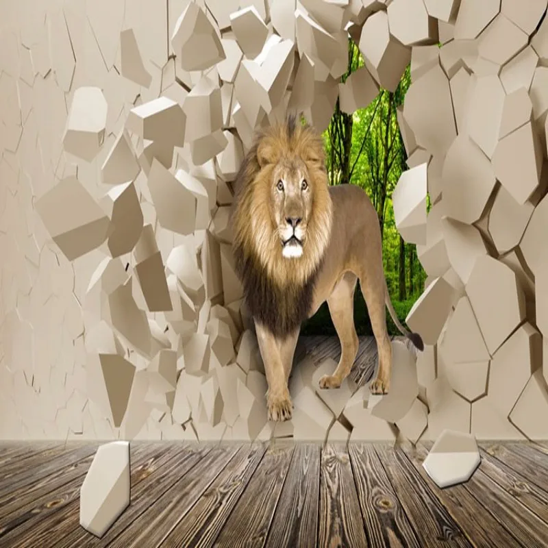 Beibehang lion from stone wall background graphic murales wallpaper for boys living room papel de parede 3d wallpapers home